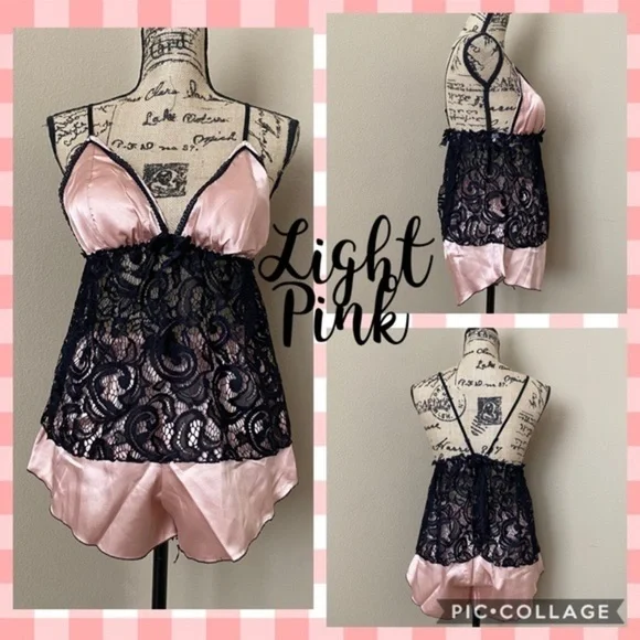 New Satin Silk-Like Lace PJs Set Assorted Color​ - Picture 4 of 8